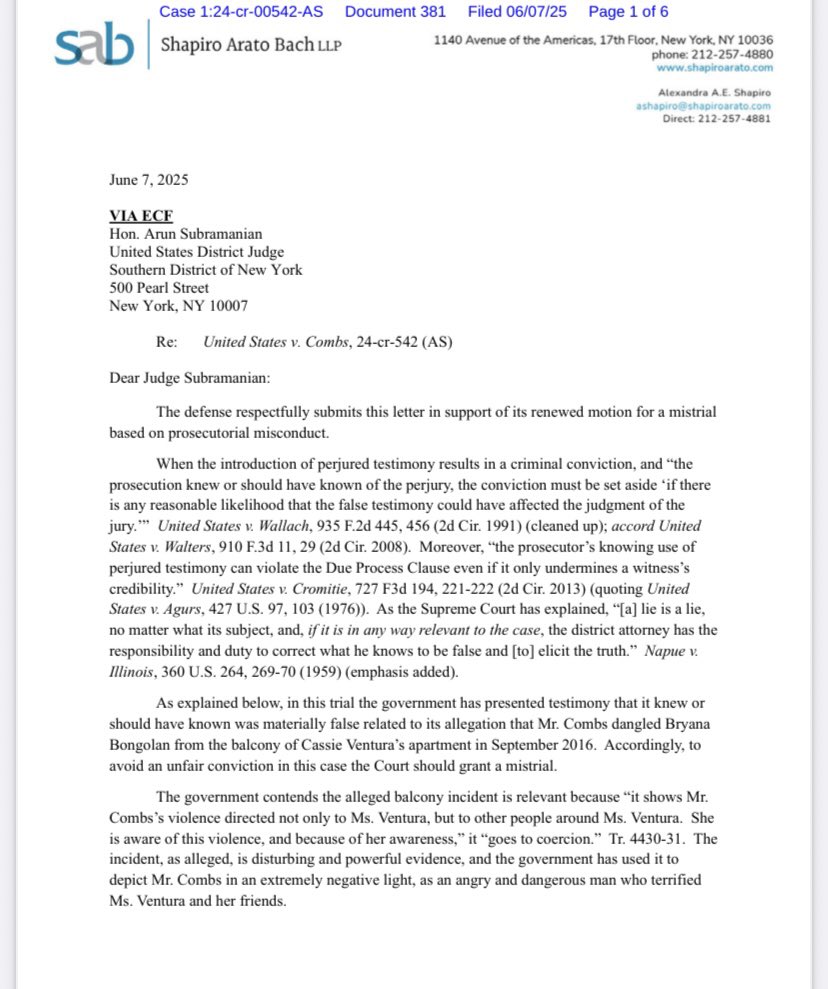 lovexistwithin's tweet image. Breaking News: Sean Combs’ legal team has filed a motion for a mistrial due to perjury, citing that the government was aware—or should have been aware—of the perjury committed by Cassie Ventura and Bryanna Bongolan.

#DiddyTrial