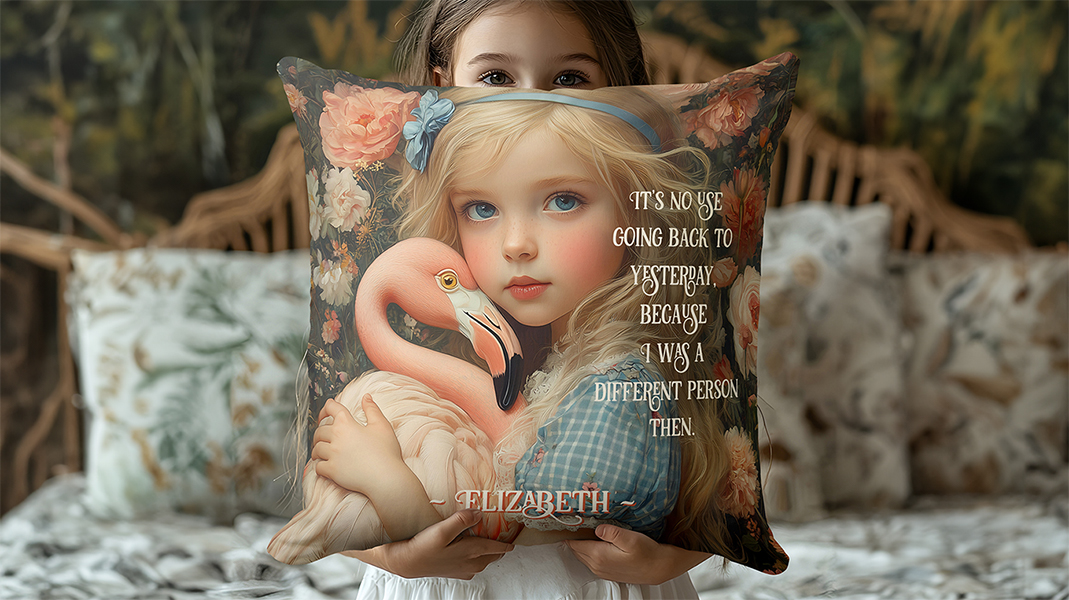 Personalised Pillow. Gingham, florals and a flamingo too—this cushion adds storybook charm to any chair. Personalize it to make it yours 🪟🌞 #zazzlemade #aliceinwonderland #homedecor 
Personalise to a make special gift.
zazzle.com/vintage_alice_…