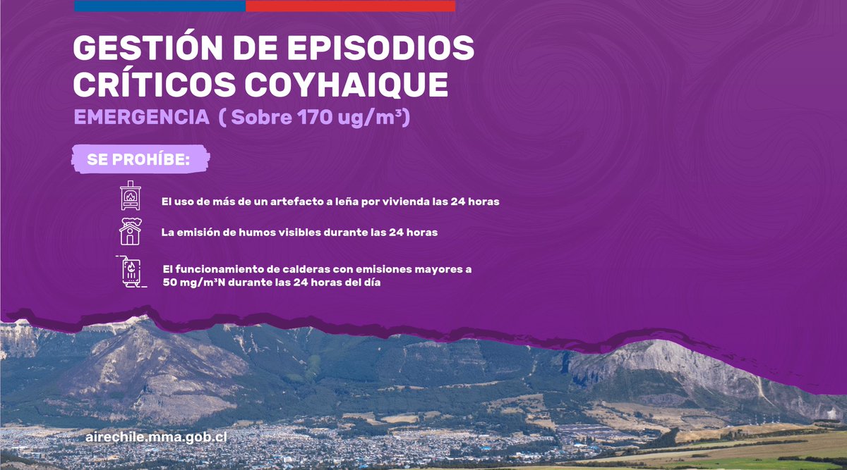 La Delegación Presidencial Regional de Aysén declara que para este domingo 8 de junio, el pronóstico de calidad del aire en Coyhaique será  EMERGENCIA
Para mayor información visita la página web    airecoyhaique.mma.gob.cl