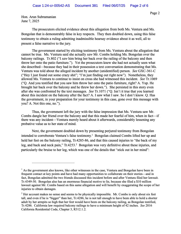 WeOutHereNews's tweet photo. 🚨🚨🚨 BREAKING Saturday 

Diddy's lawyers filed for a MISTRIAL (again) on 6/7/25

This is in response to BRYANA BONGOLAN'S balcony testimony

Diddy has a strong alibi for that day (evidence he was IN NYC when she said he was in Los Angeles)

DEFENSE is saying this is prosecutorial misconduct

(Full filing attached)

#DiddyTrial #Mistrial #Diddy #SeanCombs #SeanCombsTrial
