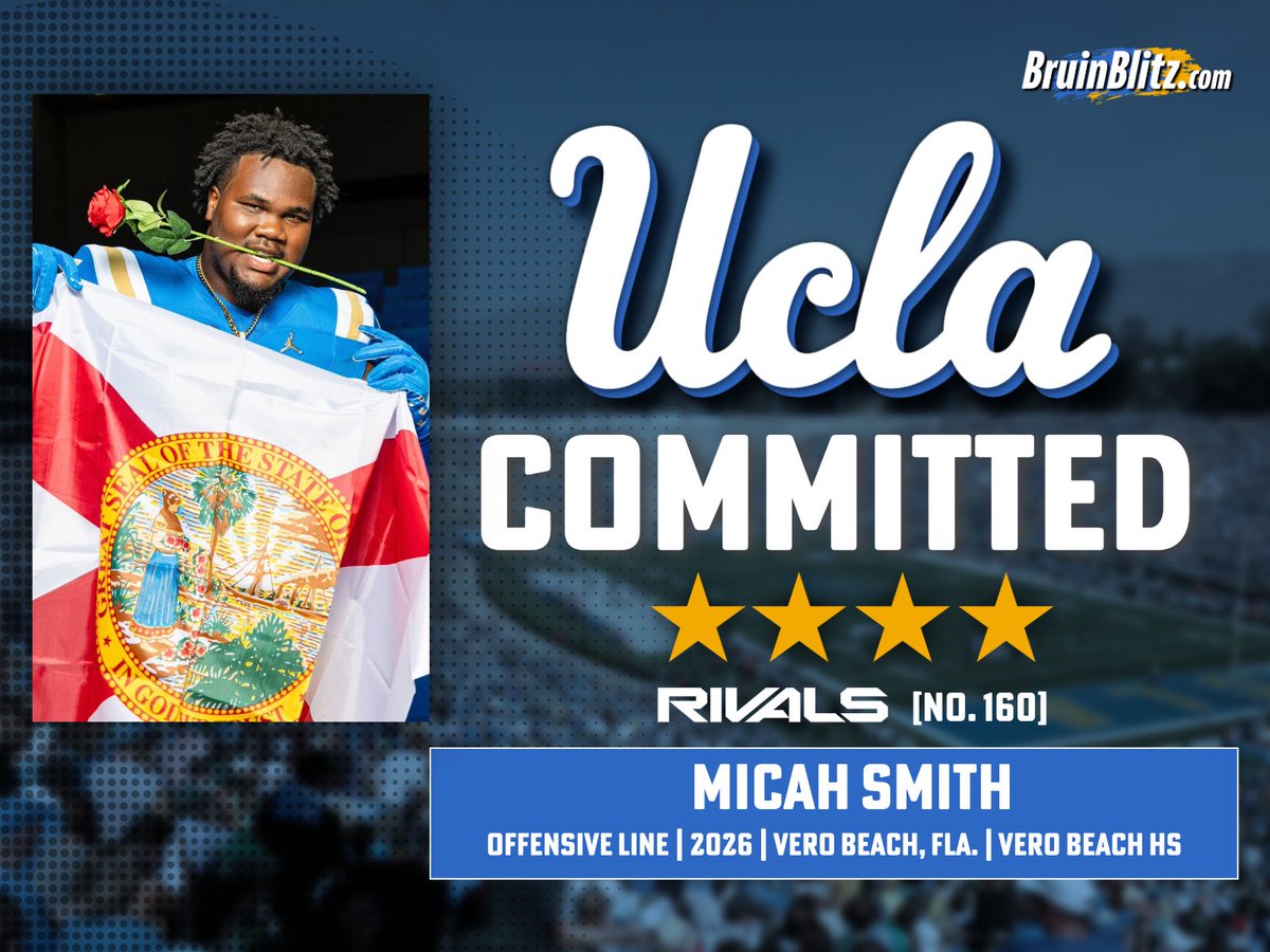 Tracy McDannald ๐ (@tracy_mcdannald) on Twitter photo UCLA got another big commitment Saturday from Vero Beach (Fla.) four-star offensive lineman Micah Champion Smith (<a href="/ChampSmith55/">Micah Champion Smith</a>), who is ranked 160th overall in the 2026 class by <a href="/Rivals/">Rivals</a>.
๐: ucla.rivals.com/news/ucla-pullโฆ
(๐จ: <a href="/MattRMoreno/">Matt Moreno</a>) UCLA got another big commitment Saturday from Vero Beach (Fla.) four-star offensive lineman Micah Champion Smith (<a href="/ChampSmith55/">Micah Champion Smith</a>), who is ranked 160th overall in the 2026 class by <a href="/Rivals/">Rivals</a>.
๐: ucla.rivals.com/news/ucla-pullโฆ
(๐จ: <a href="/MattRMoreno/">Matt Moreno</a>)