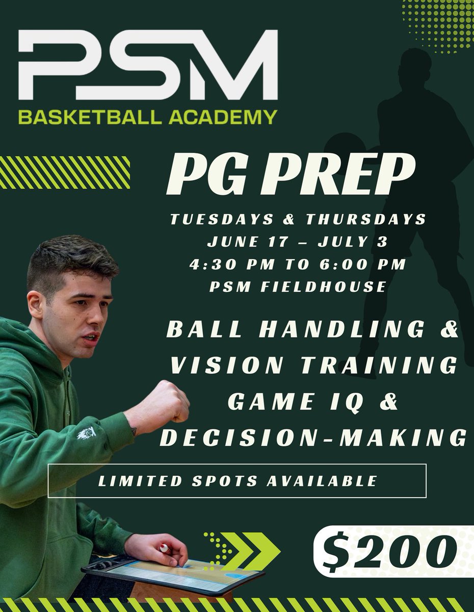 psm_hoops's tweet image. Elite guard training starts June 17! 🏀

Join @zach_latham2018 for 6 high-level sessions focused on ball handling, vision, and PG principles!

Tues/Thurs | 4:30PM-6:00PM
June 17–July 3
$200
Limited spots!

Registration Link in Bio!
 
#PSMHoops #GuardSkills #Basketball