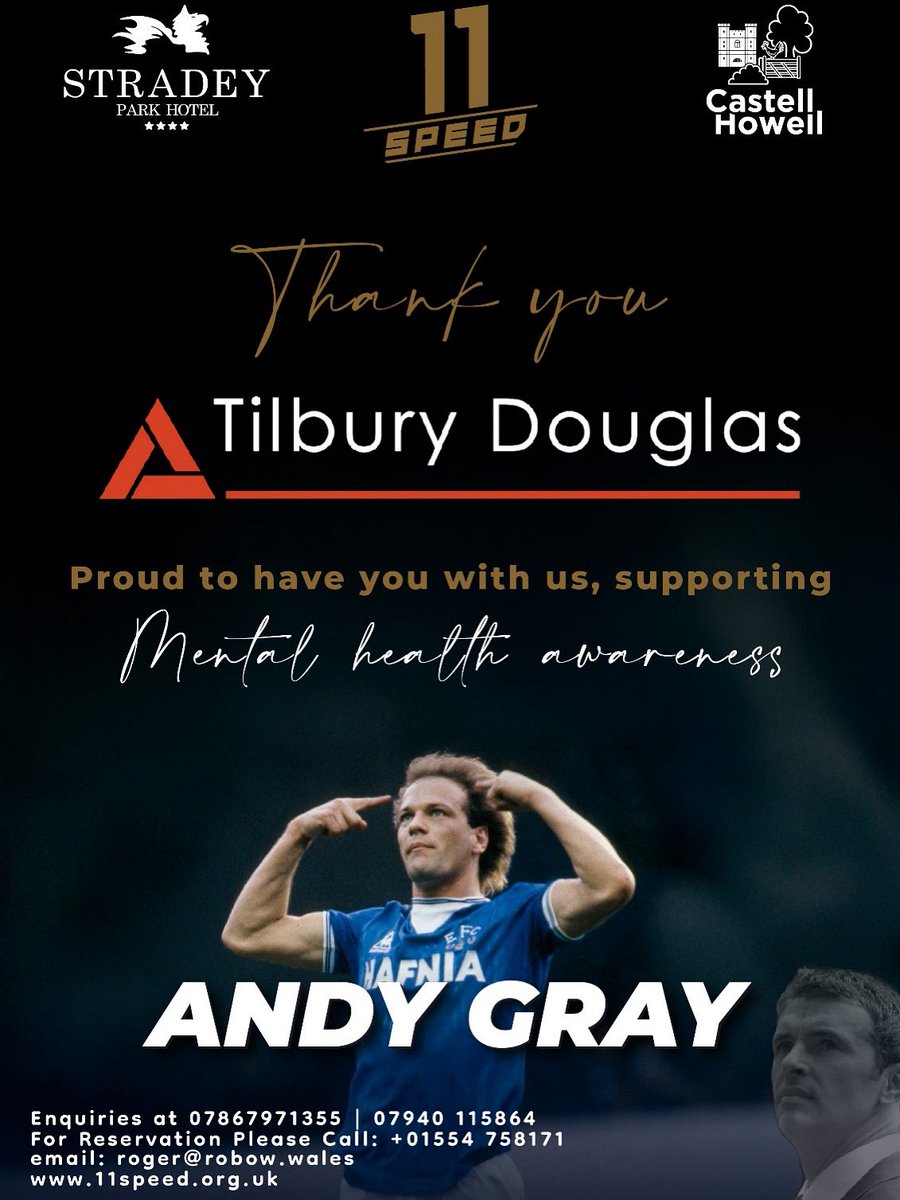 A huge thank you to Tilbury Douglas for taking a table of 10 at our upcoming Andy Gray Dinner, supporting mental health awareness with 11Speed. 👏

Got a company that might want to get involved?
Email: roger@robow.wales — we’d love to have you with us.