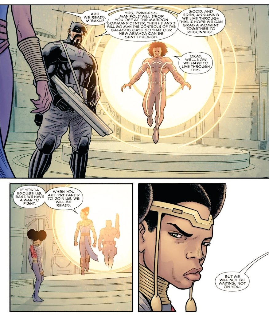 portalpanthers's tweet image. Shuri wasted no time to shoot her shot, and that definitely enthused Manifold (aka Wakanda's miracle) 🤭 (Black Panther 2018, issue №. 20).
(#Shureden/#Shuri/#EdenFesi)