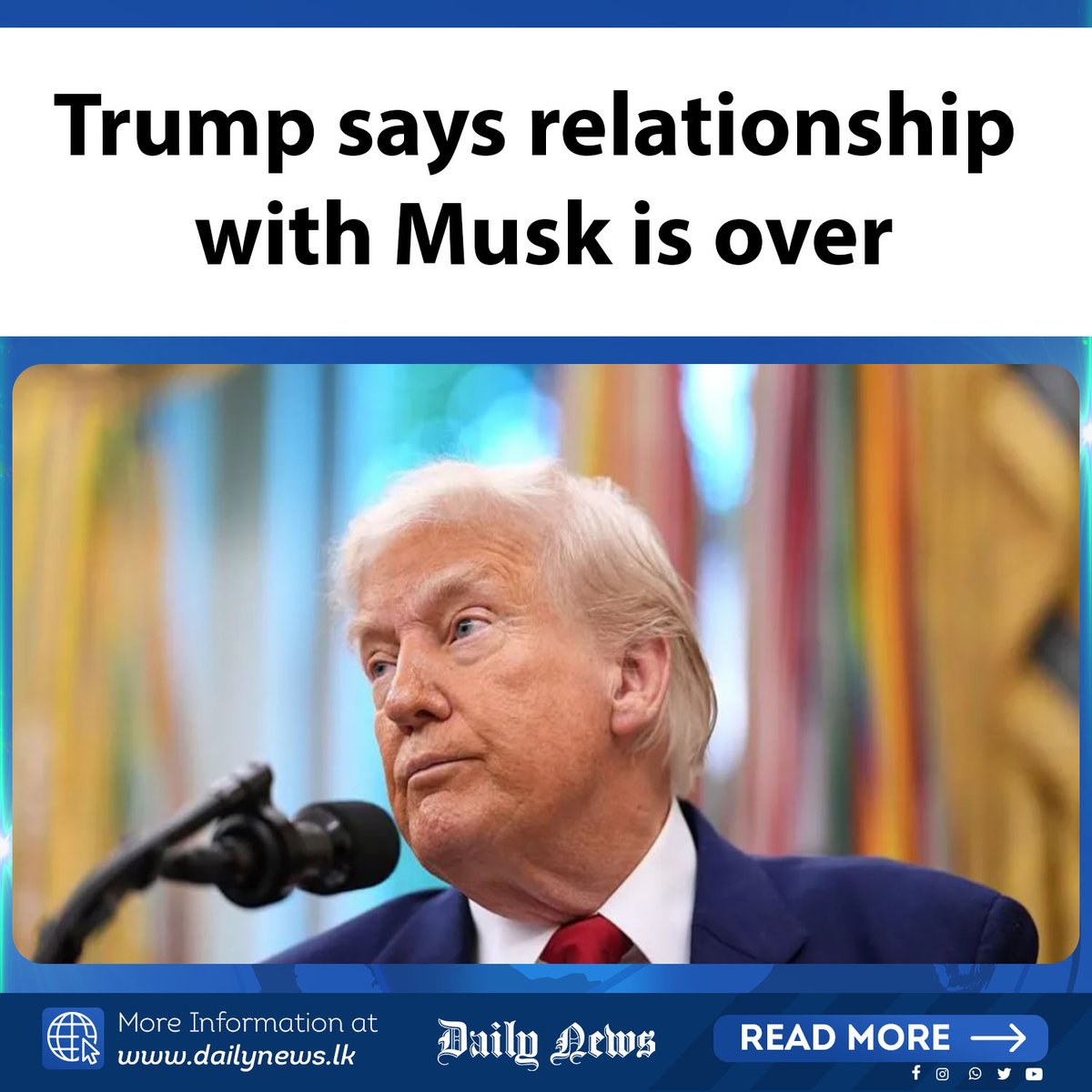 DailyNews_lk's tweet image. Trump says relationship with Musk is over
#TrumpVsMusk #PoliticalFallout #ElonMusk #DonaldTrump #WhiteHouseDrama #BigBeautifulBill #USPolitics
dailynews.lk/2025/06/08/adm…