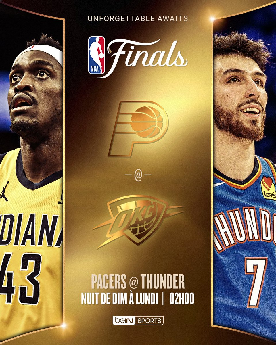 NBAFRANCE's tweet photo. GAMEDAYYYYYY. 🔥

Game 2️⃣, cette nuit en direct sur @beINSPORTS_FR
 
(1) PACERS 🆚 THUNDER (0) 
#NBAFinals https://t.co/9AQusYBwTt