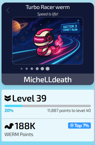MicheLLdeath's tweet photo. 10 Blitz runs: complete ✅
Turbo racer werm: unlocked 🏎 

Love the new Blitz update on @werm_fun! https://t.co/nFkXMAX3X1