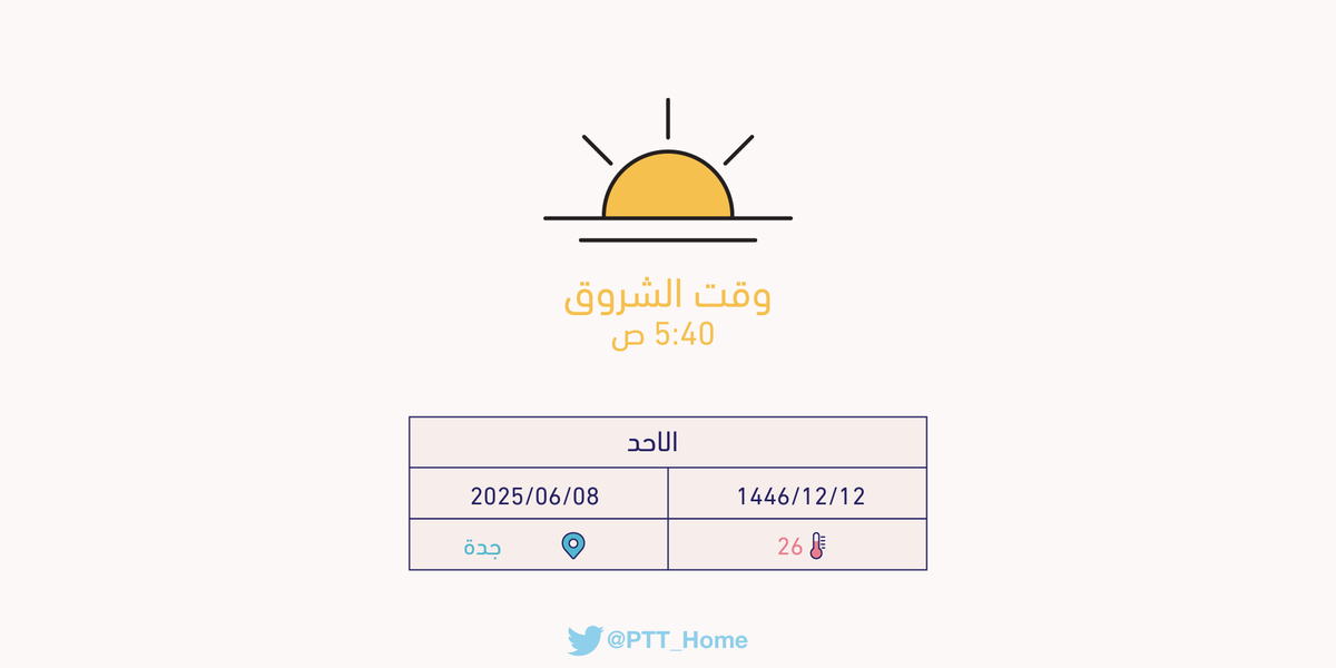 PTT_Jeddah's tweet photo. حان الان وقت الشروق حسب التوقيت المحلي لـمدينة #جدة  5:40 ص https://t.co/itGOn1dMhd