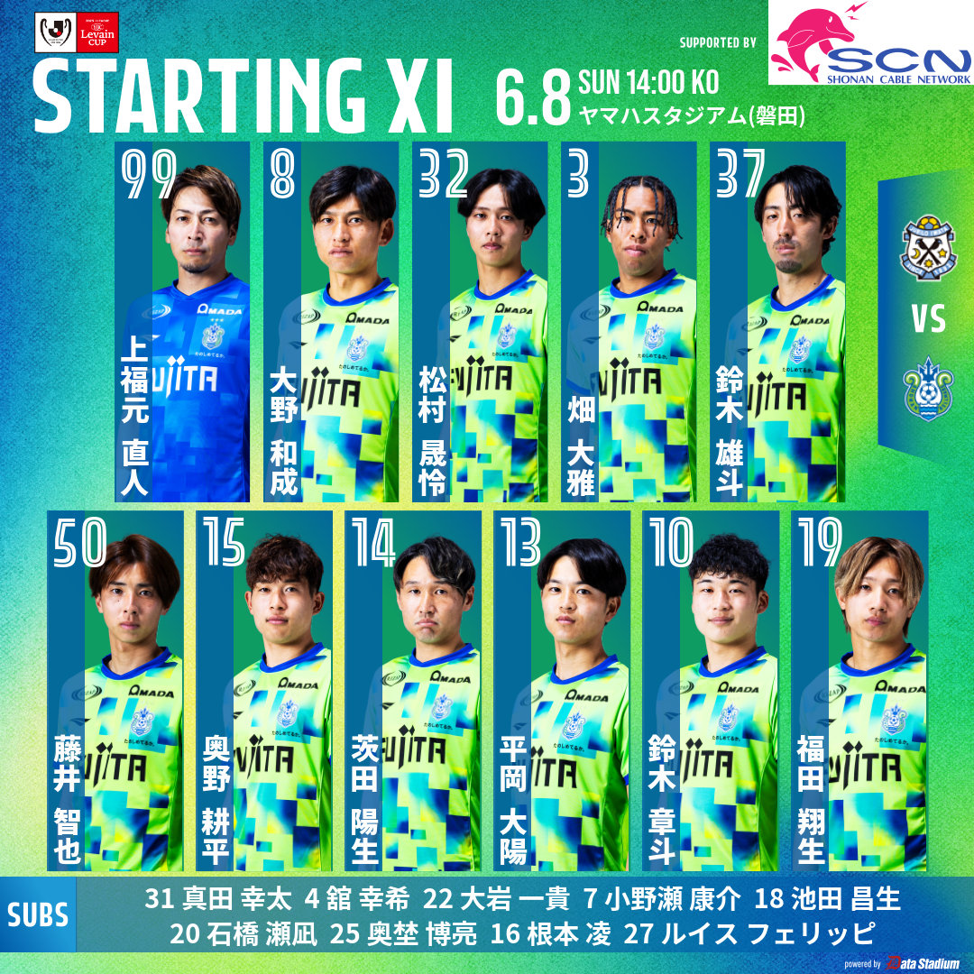 JリーグYBCルヴァンカップ プレーオフラウンド  第2戦
🆚 #ジュビロ磐田　⏰14:00KO
スタメン発表🔥

GK #上福元直人
DF #大野和成 #松村晟怜 #畑大雅
MF #鈴木雄斗 #藤井智也 #奥野耕平 #茨田陽生 #平岡大陽
FW #鈴木章斗 #福田翔生