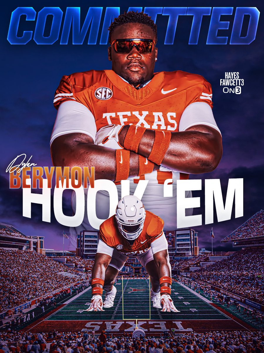 Hayesfawcett3's tweet photo. BREAKING: Four-Star DL Dylan Berymon has Committed to Texas, he tells me for @on3recruits

The 6’3 330 DL from Monroe, LA chose the Longhorns over Purdue

“AGTG Texas is the place to be!”

https://t.co/YiJyZlqukr https://t.co/LuqnoBKmMi