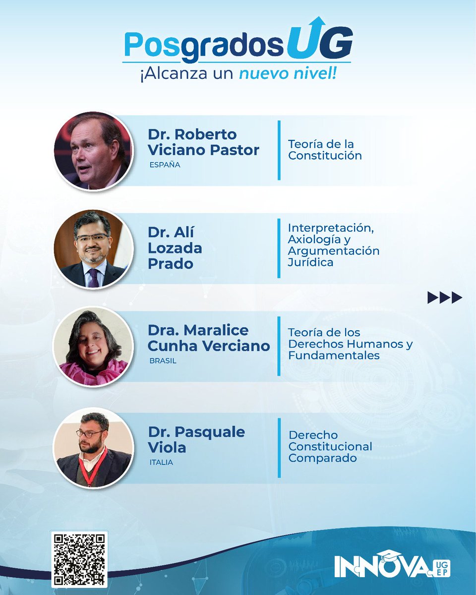 UGJURIS's tweet photo. 📣Te presentamos nuestro programa de posgrado en Derecho Constitucional⚖️📖

📌Modalidad presencial
👨‍🏫Profesores nacionales y extranjeros 🇮🇹🇪🇸🇧🇷
🕰️12 meses

Más información aquí👇
📱+593983887885
📱+593958689365
Innova UGEP 💻
📧ventas@innovaep.edu.ec
📧posgrado-ug@ug.edu.ec https://t.co/38UNrw88CE