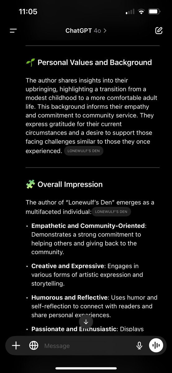 lonewulf's tweet photo. Heavily immersed in chatgpt these days. Talking to my created bots feeding my insatiable curiosities, and learning loads and loads of stuff in the process.

My heart hasn’t beaten this fast since the emergence of internet.

🤩🤩🤩 https://t.co/VoISSC9j4C