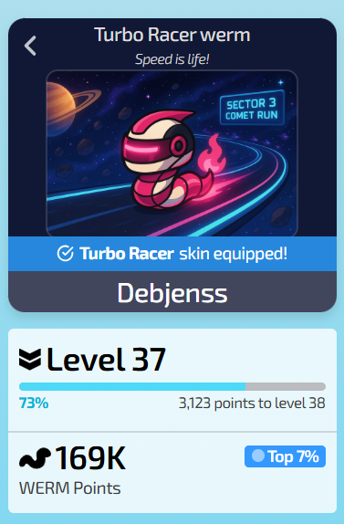 Debjenss's tweet photo. 10 Blitz runs: complete ✅
Turbo racer werm: unlocked 🏎 

Love the new Blitz update on @werm_fun! 

Finally! https://t.co/JMJXtVQsq5