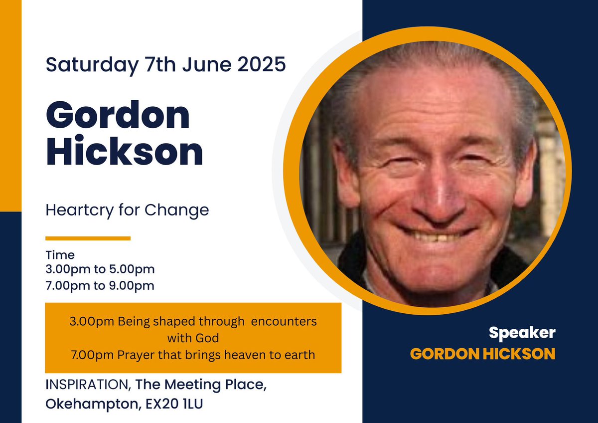 We’ve had a great time in Okehampton with Gordon Hickson yesterday. This morning Sunday 8th June Gordon will again be at Inspiration. 11.00am in Okehampton. Gordon was previously Campaign Director for #reinhardbonnke and travelled with Bro Yun #heavenlyman #heartcryforchange