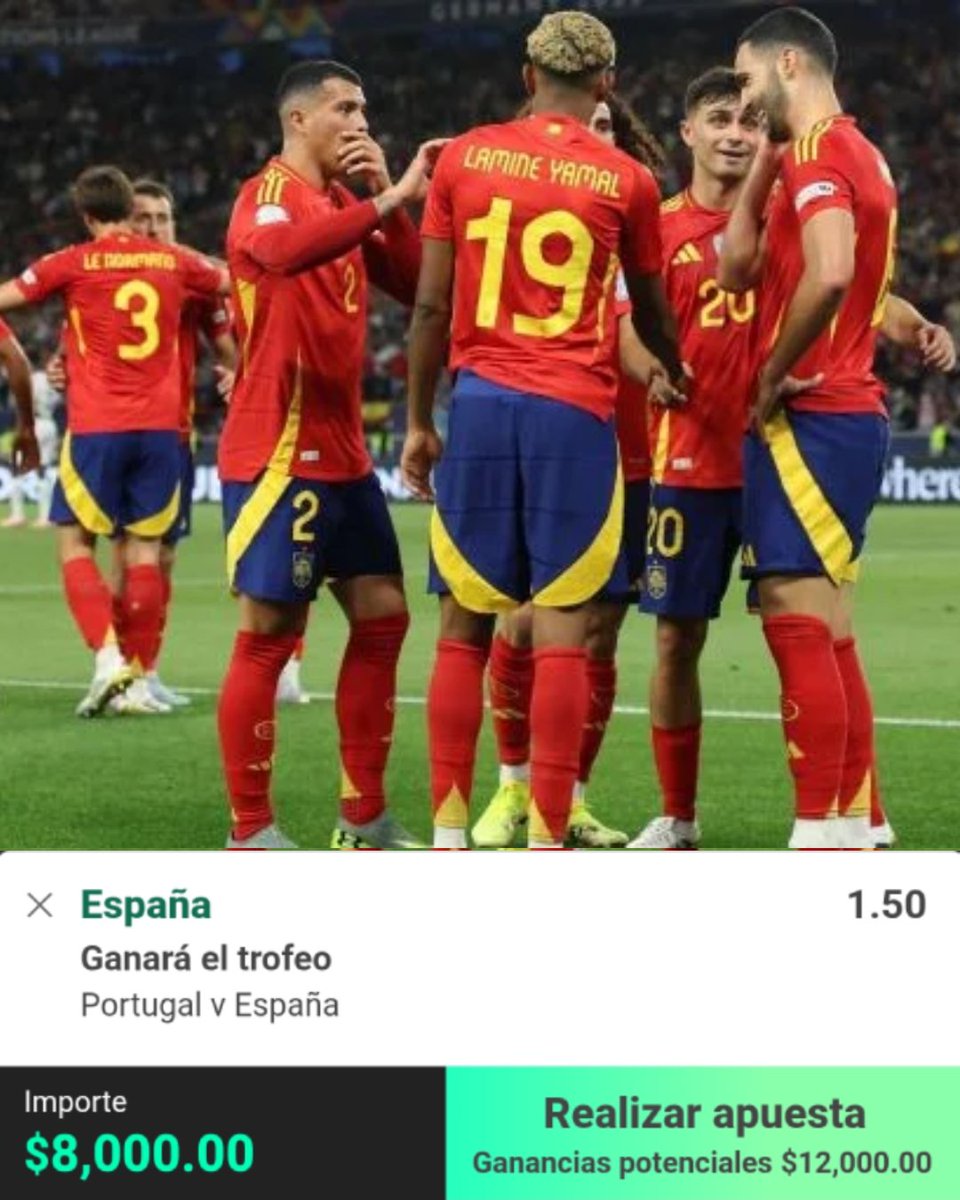 FINAL NATIONS LEAGUE 🏆

Lamine Yamal ya juega finales como si fueran rutina.
Cristiano Ronaldo lo hizo en su día. Hoy, el futuro es de España 🇪🇸.

🔒40% a España CAMPEÓN 
📊Momio 1.5

💸 Entre los que dejen su pronóstico y ❤️🔄, voy a sortear 3 transferencias si es✅.

#Freepick