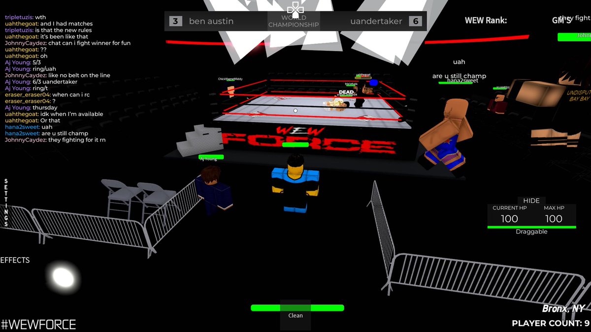 A Heavyweight Championship rematch was held in an empty arena match between the champ Stone Cold Ben Austin and the challenger, Uandertaker.

Uandertaker was able to beat Ben Austin 7/4 to become the new Heavyweight Champ!

He is now a 2x WEW HWC!