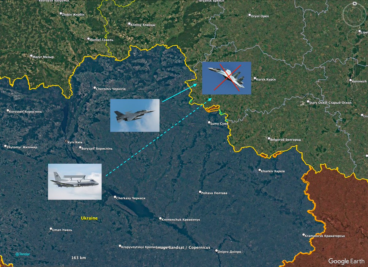 Russians confirmed that one Su-35S was destroyed in the Kursk sector. According to Ukrainian sources the Russian plane was downed by a F-16. 

It is likel that Ukrainian F-16 fighters are already aided by type ASC890 surveillance crafts. Sweden announced to transfer two planes of