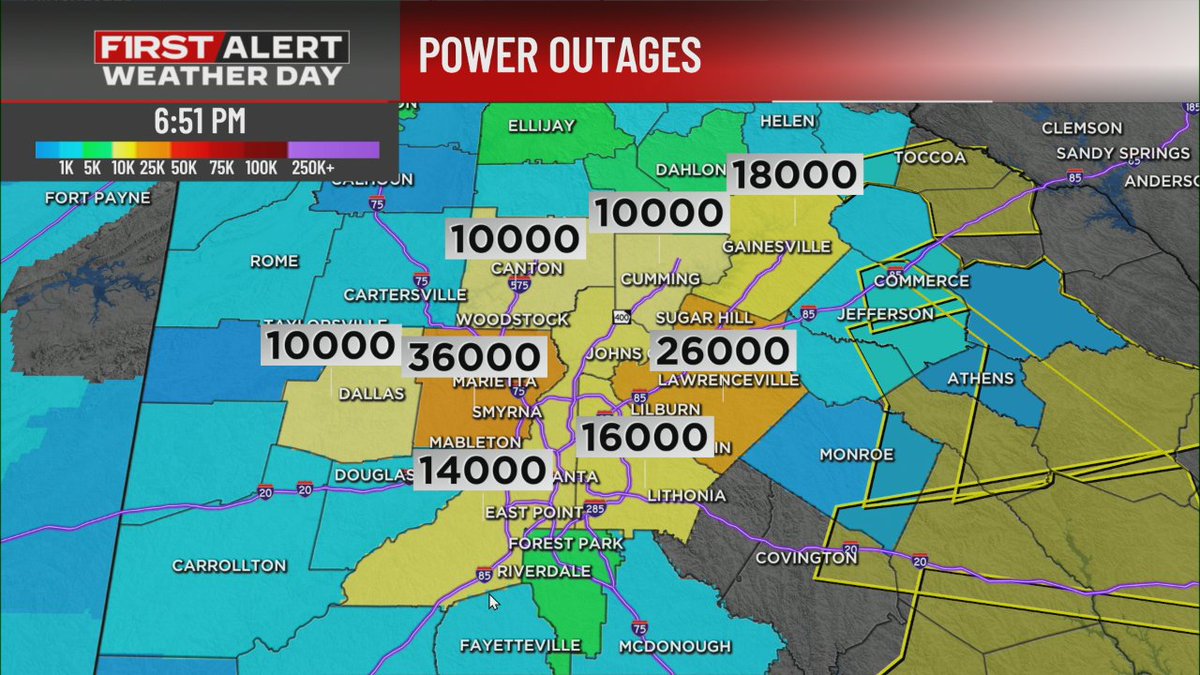 Estimates now over 150,000 customers without power in metro #Atlanta from severe storms Saturday afternoon. #GAwx #Atl #SevereStorms #StormDamage #PowerOutage