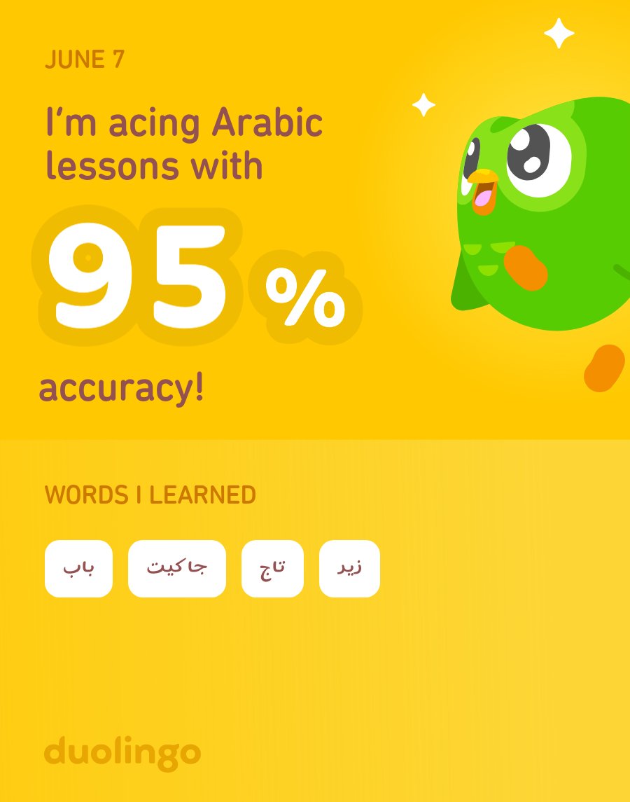 Abby_amg's tweet photo. Day 5 of learning Arabic on the @duolingo App
Today, I learned new words like bait meaning house, mumtaz for amazing, kabir meaning big, etc
Today's lesson was deep, and i moved!!!
My Arabic flows better in writing ✍️ still.
So, keep coming along with me
#learningarabic https://t.co/ae7qc9CrIO