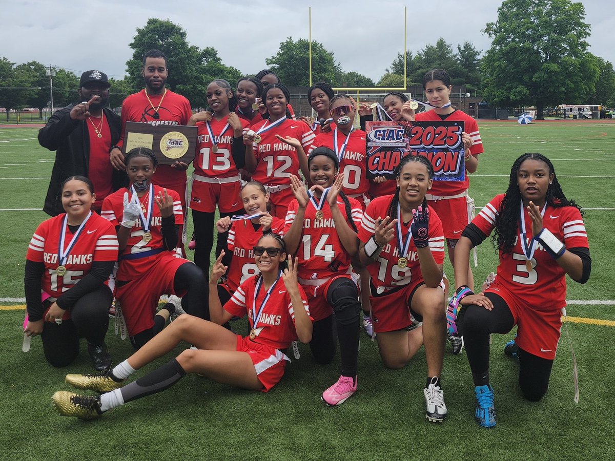 ciacsports's tweet photo. Thanks to all the teams who participated in today’s first ever CIAC Girls Flag Football Championship event! Manchester defeated East Windsor 12-6 in overtime to take the title! @MHSCTAthletics @EastWindsor_CT #CTFlag @mpspride https://t.co/64V6uRKwxA