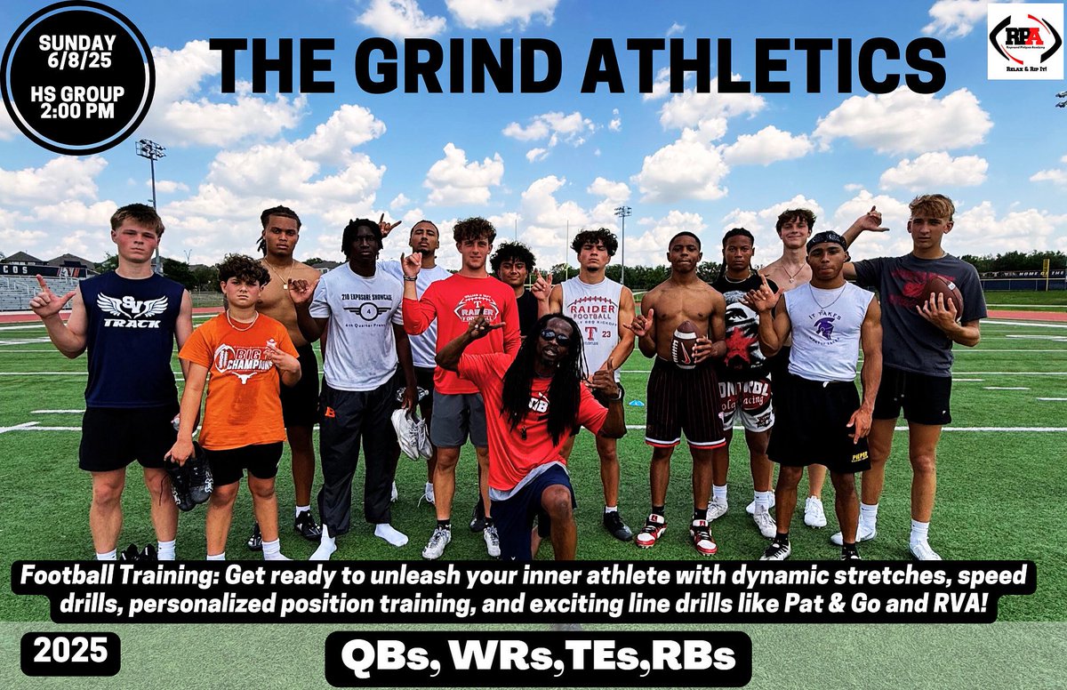GROUP TRAINING 
SUNDAY 6/8/25

•THE GRIND ATHLETICS HS GROUP 
⏰ 2:00PM

WRs welcomed!!

Hydrate 💧 Hydrate 💧 Hydrate 💧 

raymondphilyawacademy.com/booking-calend…