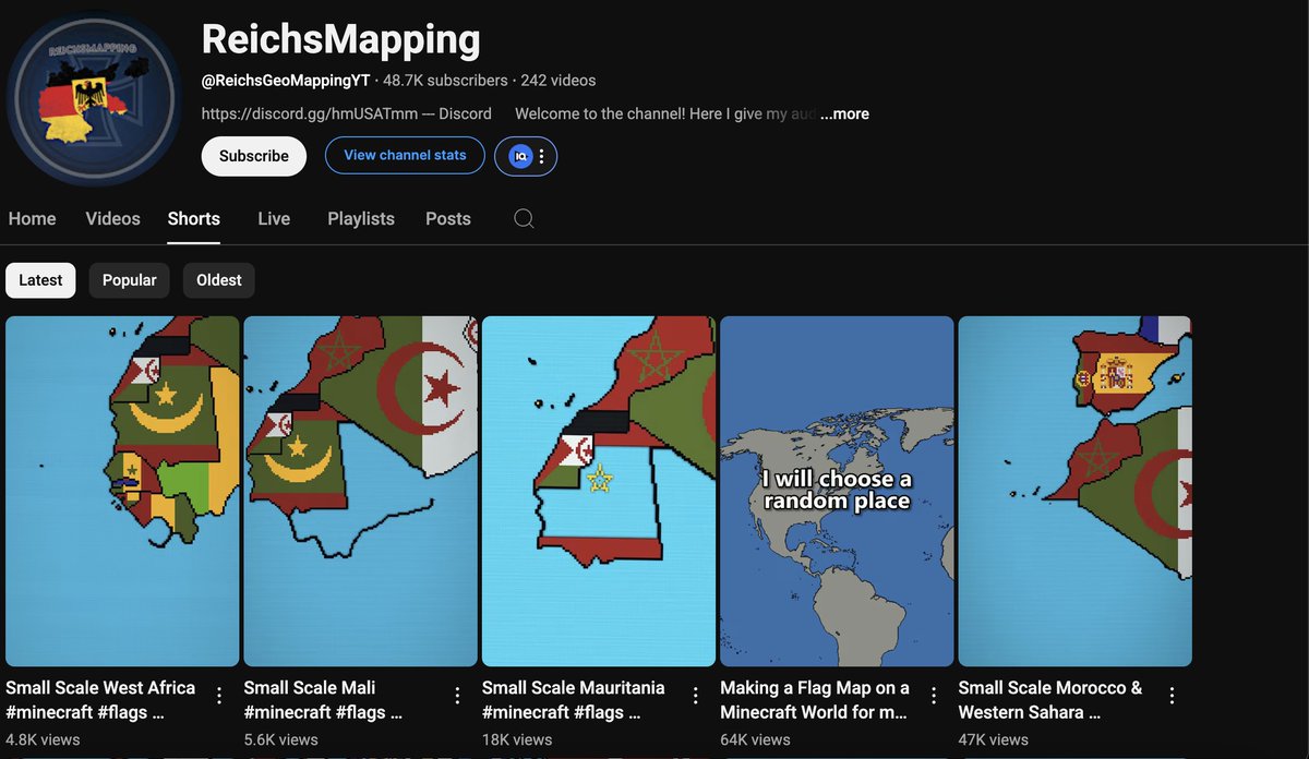 Day 2 of finding a viral unsaturated niche using Virlo's Outlier tab.

This channel ReichMapping draws countries on the map, super easy concept but great execution