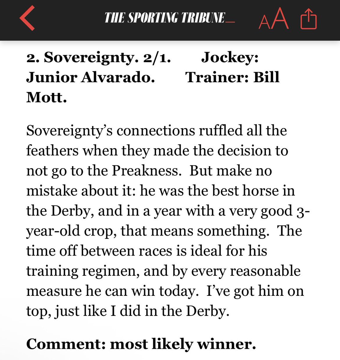 Louie Rabaut (@radiolouie) on Twitter photo Another Triple Crown race winner given out in <a href="/SportingTrib/">The Sporting Tribune</a>.
Join us every weekend for our handicapping article. Another Triple Crown race winner given out in <a href="/SportingTrib/">The Sporting Tribune</a>.
Join us every weekend for our handicapping article.