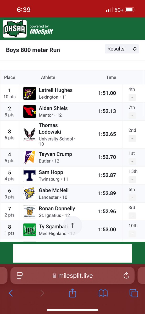 🚨🚨 SCHOOL RECORD🚨🚨 Sophomore Thomas Lodowski finishes 3rd in the Div 1 800m! His time of 1:52.65 is a new school record!