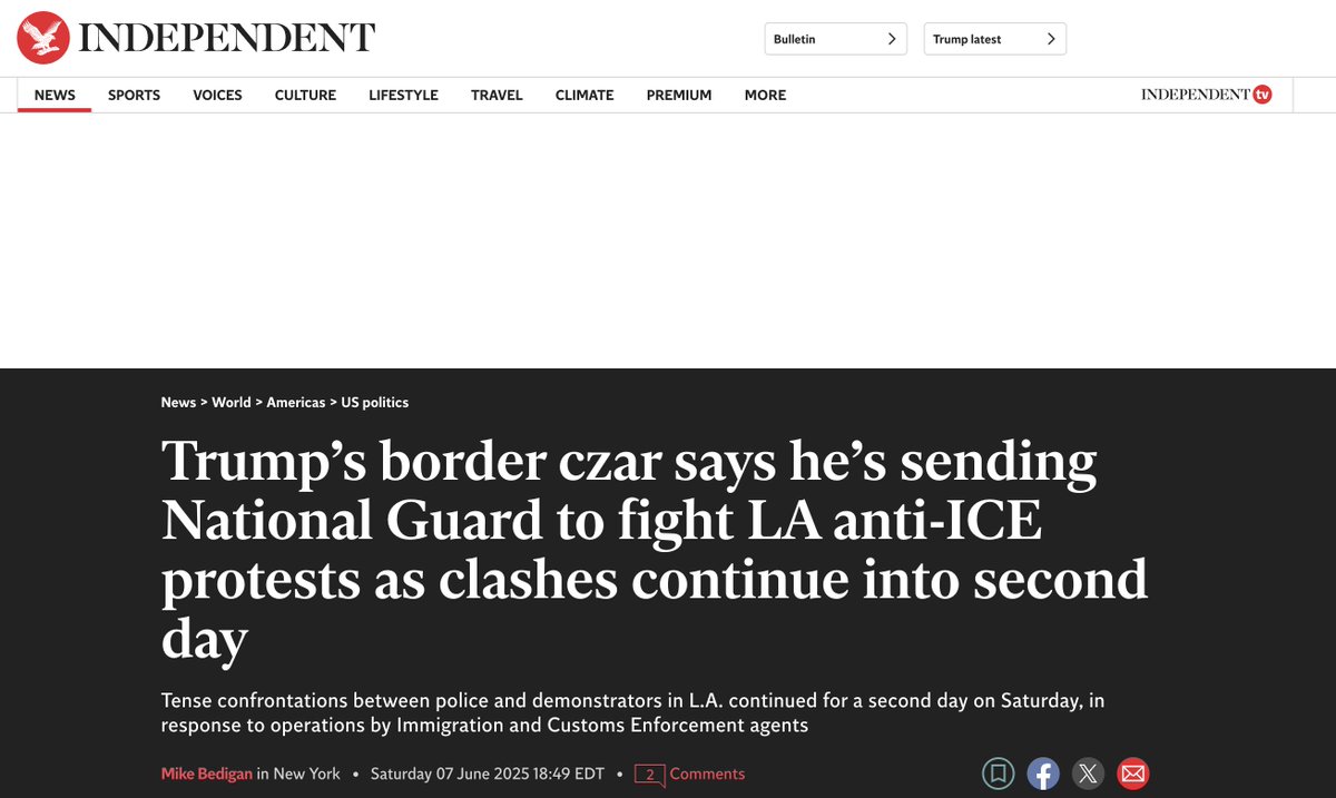 (🚨) BREAKING NEWS: TRUMP ADMINISTRATION ORDERS NATIONAL GUARD TO L.A. TO STOP PEACEFUL PROTESTS AGAINST ICE

This is the moment many of us feared. Remember, Trump wants violence; he wants the martial law any violence would result in.

I urge protesters to be smart and cautious.