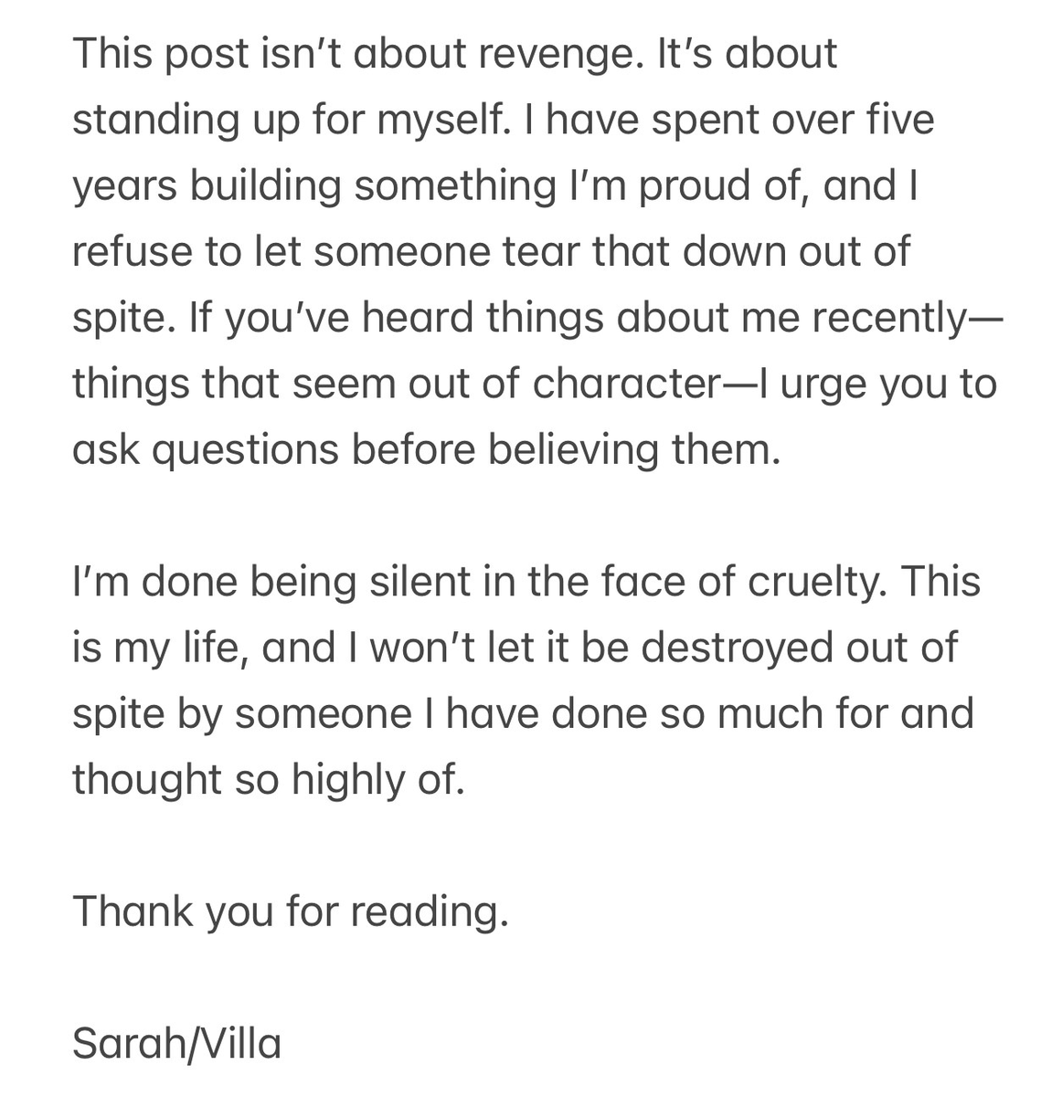 villanareittv's tweet photo. I’ve been trying to post as vaguely about this as possible, but it’s clear that she has no intention on stopping, so I have to be very clear.  This is a post about kupkace3 attempting to destroy my name and all I have built for myself. I won’t stay silent about this. https://t.co/MBXDj3txFb