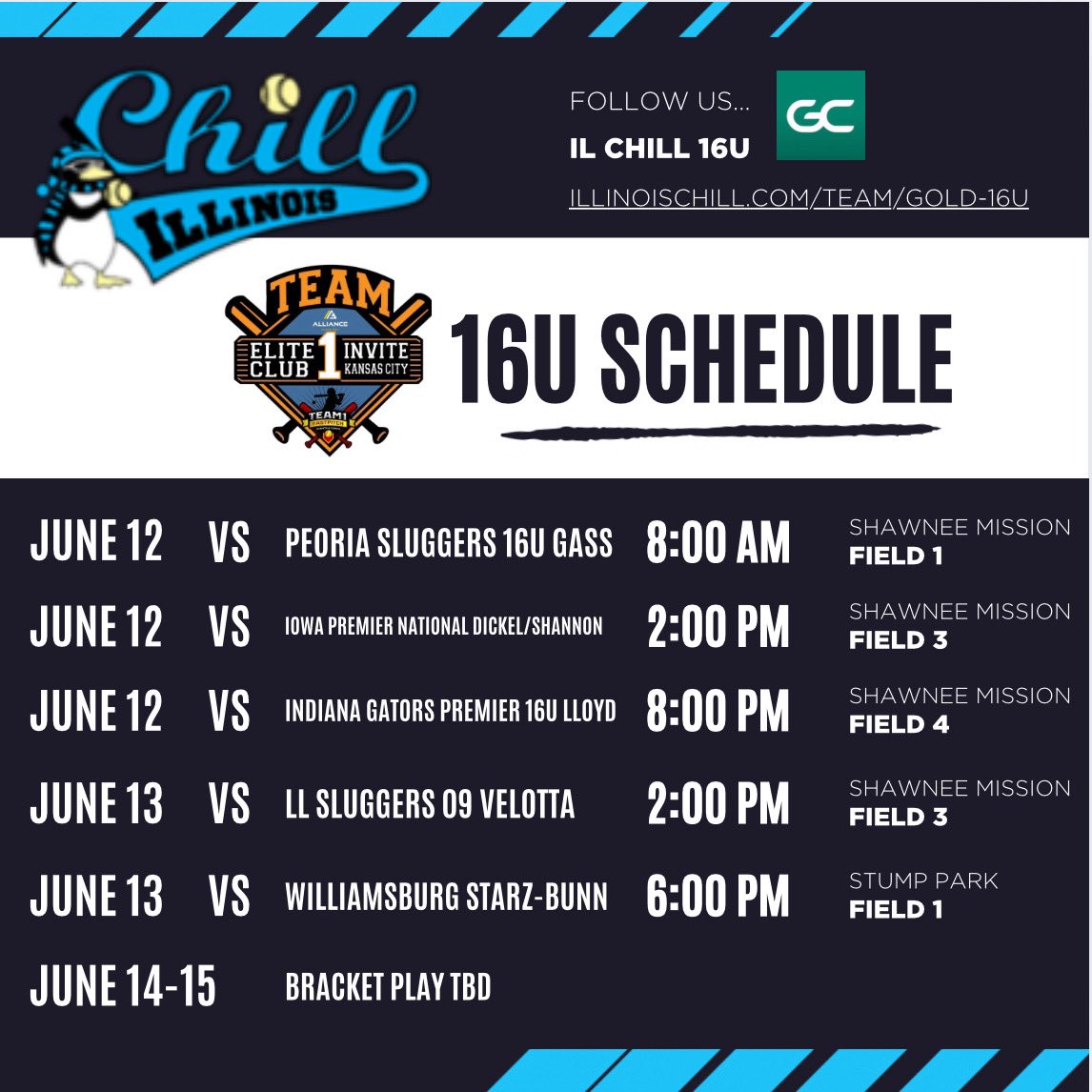 Erin Ryan 2027 (@erinryansb2027) on Twitter photo Here is our game schedule for Kansas next week. I can’t wait to be back on the field with my teammates!
<a href="/ILChillGold/">Chill Gold Softball</a> Here is our game schedule for Kansas next week. I can’t wait to be back on the field with my teammates!
<a href="/ILChillGold/">Chill Gold Softball</a>