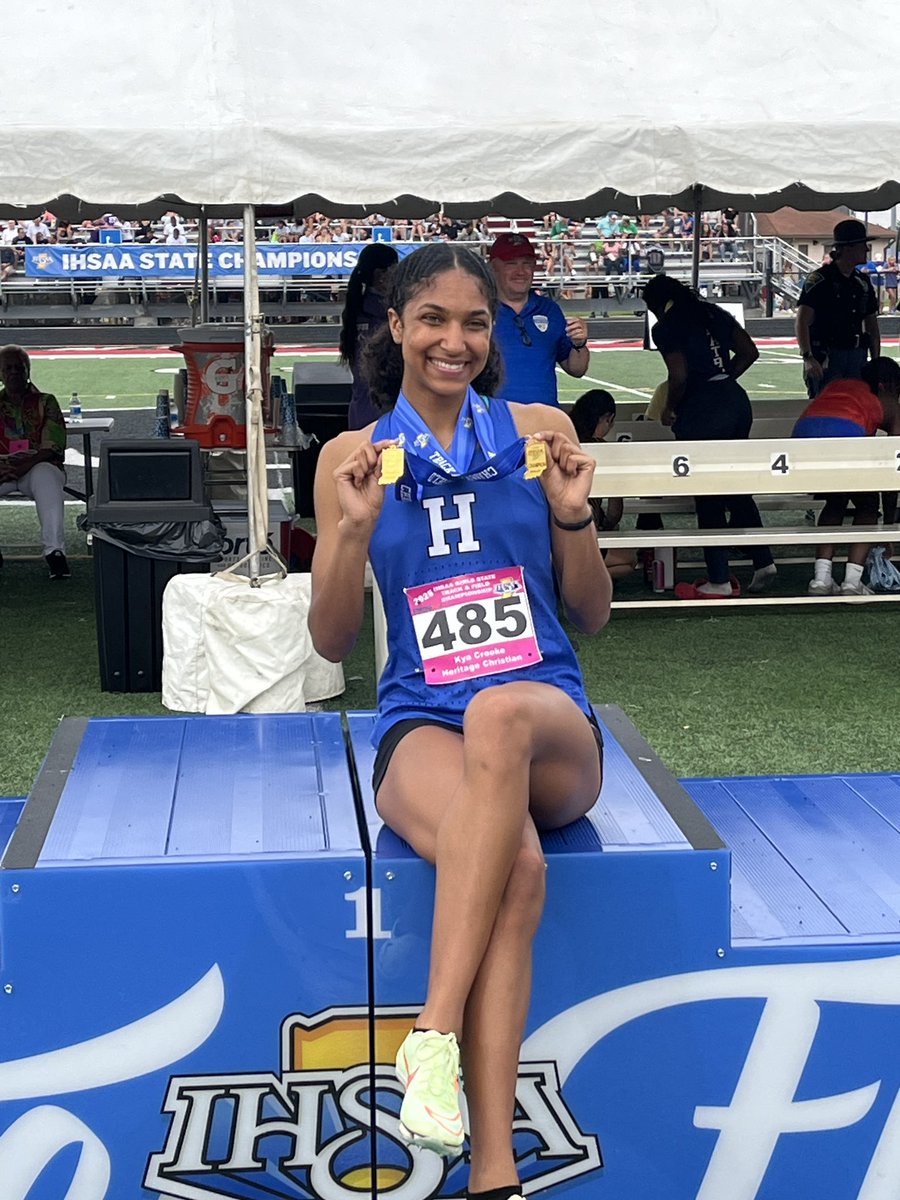 Senior, Kya Crooke, tallies ANOTHER State Meet record with a High Jump of 6’00.25”. 

Kya finishes the day as the State Champion in the High Jump and Long Jump!