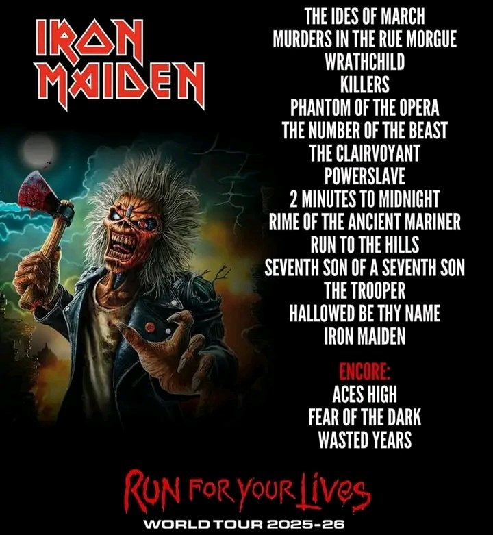 BruceDMaiden's tweet image. The setlist for the Run For Your Lives tour! 🤘🤘