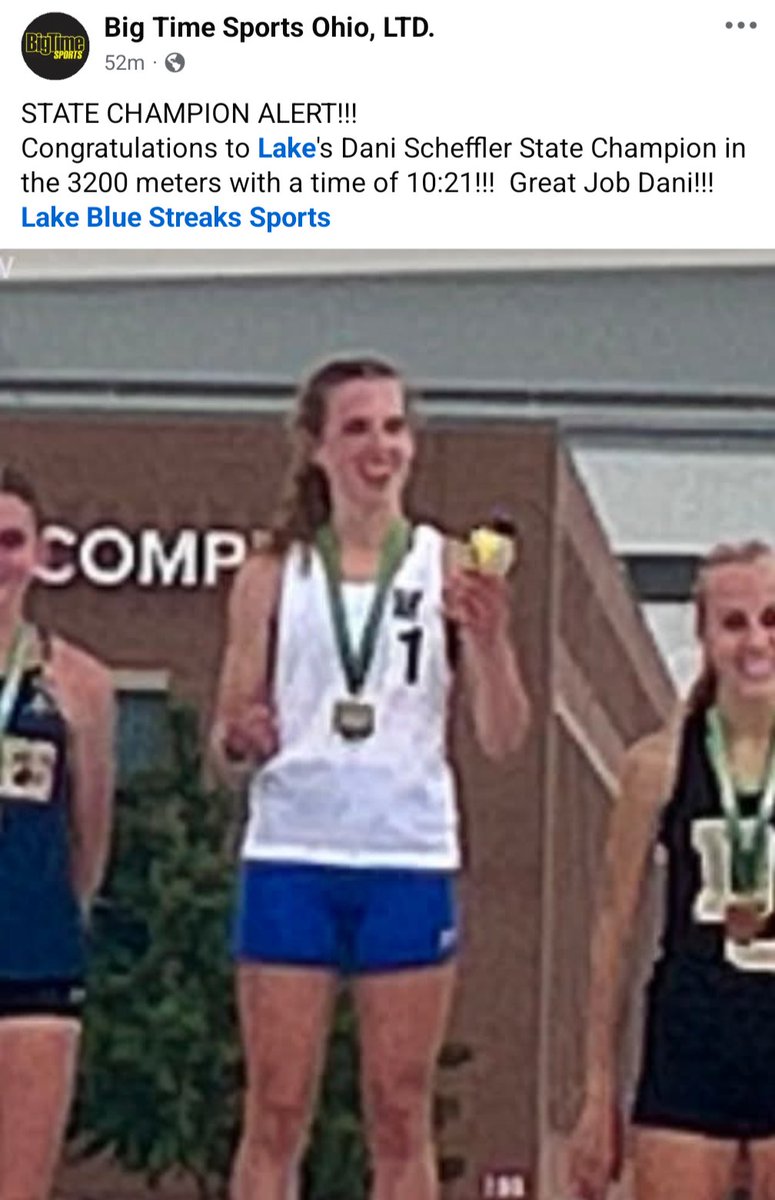STATE CHAMPION ALERT!!! 
Congratulations to Lake's Dani Scheffler on Winning the State Title in the 3200m