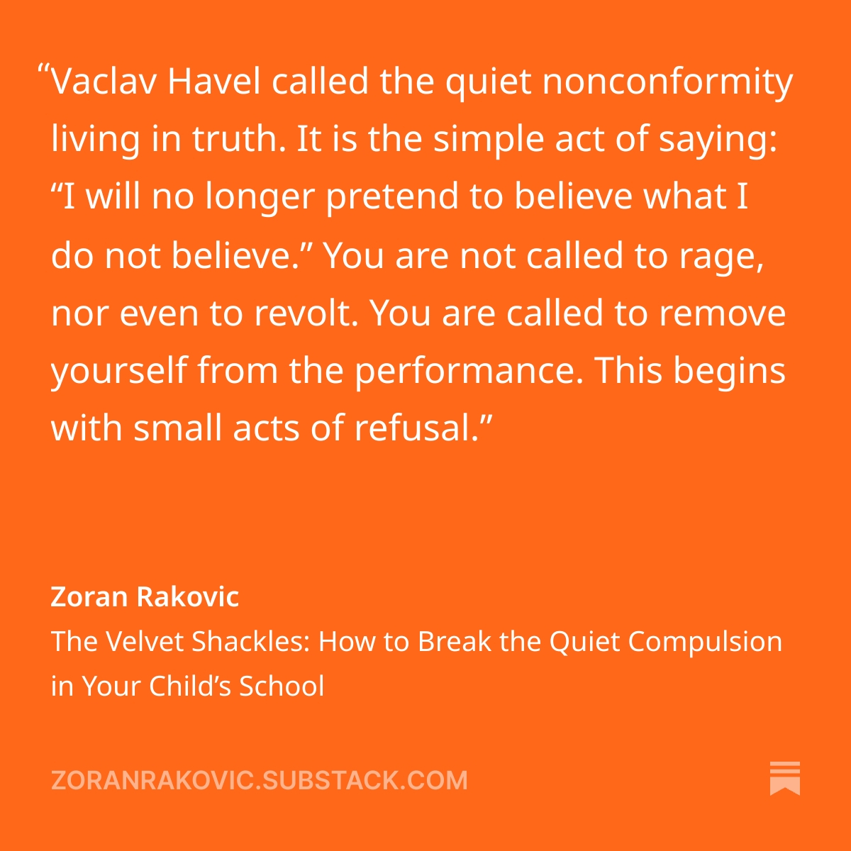 🚨 IMPORTANT READ OF THE DAY! 🚨
🧵1/2 
You are not called to rage, or even to revolt.
Remove yourself from the performance.
It begins with small acts of refusal. 
#TruthBomb #CalledToCourage <a href="/letkidsbekidsnz/">Let Kids Be Kids</a>