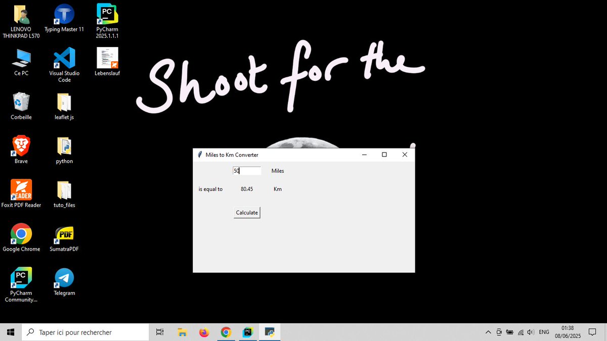 ThegamerZed's tweet photo. #100DaysOfCode 
Day 27/100 ✅
Today I dove into Tkinter GUIs, crafted windows, labels, buttons, entries &amp; learned how to layout widgets with pack/place/grid. Also tackled *args and **kwargs to make functions more flexible.
Finished my Mile→Kilometer Converter app! https://t.co/EyBzqGjemo