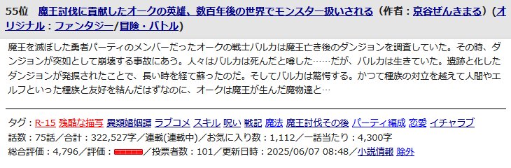 kyouya_sugaru's tweet photo. おはようございます。本日、『魔王討伐に貢献したオークの英雄、数百年後の世界でモンスター扱いされる』がハーメルン日間総合ランキング55位にランクインしました！　読んでくださった方に心から感謝✨
この機会に未読の方もぜひ読んでみてください！　感想や投票も大歓迎です！　↓詳細
#ハーメルン #小説投稿 #オークの英雄 #イチャラブ