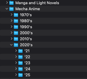 RevoSKL's tweet photo. I am meticulously organizing every mecha anime onto my file server by release year (fansub or otherwise). I also grabbed emulators for each SRW game.

The plan is to drop the hammer and marathon every SRW game AND watch every mecha anime in release order, starting with Mazinger Z https://t.co/ioqVjIDlEd
