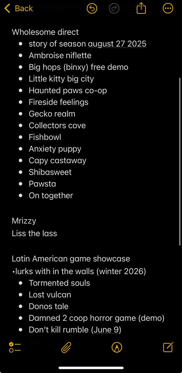 Kami 💚 (@kamikorinaa) on Twitter photo The list is insanely long 😭 but congrats to you all, super excited to try all the games! 🩷
Cozy:
<a href="/storyofseasons/">Story of Seasons</a>
<a href="/VoodooDuckGames/">Collector's Cove ⛵ Demo out now!</a>
<a href="/GeckoGodsGame/">Gecko Gods 🦎Wishlist on Steam🦎</a>
<a href="/LittleKittyGame/">Little Kitty, Big City 🐈⬛🏙️ OUT NOW!!</a>
<a href="/chriswade__/">Chris Wade 🌭🐸</a> (big hops)
<a href="/lazyflockstudio/">Lazy Flock | Making Haunted Paws 👻🐶</a> (haunted paws)
<a href="/imissmy_friends/">fishbowl (demo out on Steam & PS5)</a>
<a href="/KittenCupStudio/">Kitten Cup Studio 🍊 Capy Castaway</a>
Horror: <a href="/2Wedges/">2 Wedges</a> The list is insanely long 😭 but congrats to you all, super excited to try all the games! 🩷
Cozy:
<a href="/storyofseasons/">Story of Seasons</a>
<a href="/VoodooDuckGames/">Collector's Cove ⛵ Demo out now!</a>
<a href="/GeckoGodsGame/">Gecko Gods 🦎Wishlist on Steam🦎</a>
<a href="/LittleKittyGame/">Little Kitty, Big City 🐈⬛🏙️ OUT NOW!!</a>
<a href="/chriswade__/">Chris Wade 🌭🐸</a> (big hops)
<a href="/lazyflockstudio/">Lazy Flock | Making Haunted Paws 👻🐶</a> (haunted paws)
<a href="/imissmy_friends/">fishbowl (demo out on Steam & PS5)</a>
<a href="/KittenCupStudio/">Kitten Cup Studio 🍊 Capy Castaway</a>
Horror: <a href="/2Wedges/">2 Wedges</a>