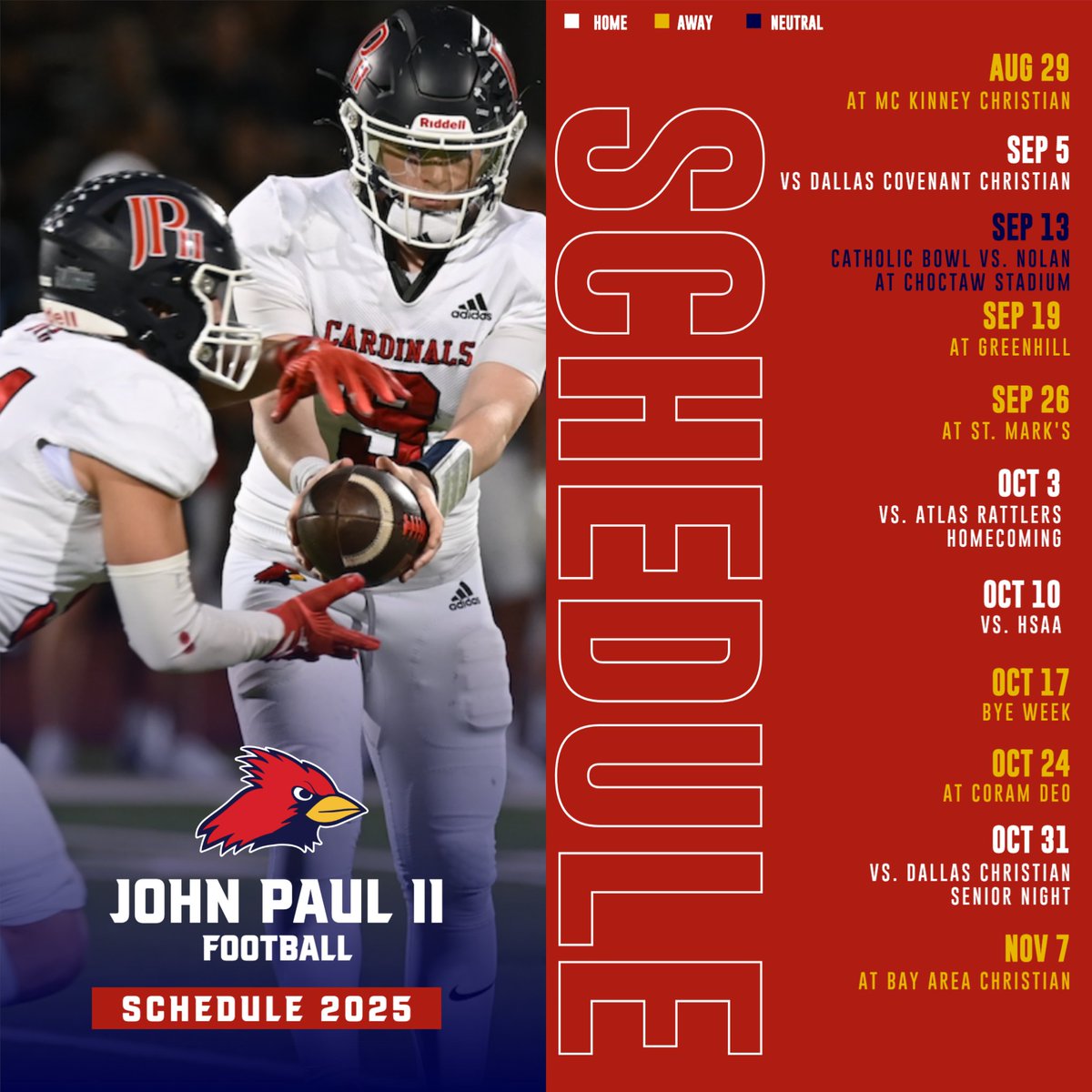JPIIHS Athletics (@jpiihssports) on Twitter photo π Mark your calendars! π The <a href="/JPIIHS_Football/">JPIIHS Football</a> schedule is out!! Can't wait for some Friday night lights!! GO CARDS!
FAST.SMART.PHYSICAL. π Mark your calendars! π The <a href="/JPIIHS_Football/">JPIIHS Football</a> schedule is out!! Can't wait for some Friday night lights!! GO CARDS!
FAST.SMART.PHYSICAL.