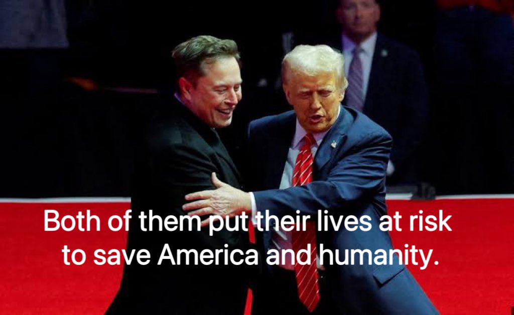 <a href="/elonmusk/">Elon Musk</a> Trump: If I quit, lawsuits and defamation vanish. Musk: If I leave DOGE, Tesla shorts, X hacks, and death threats stop. Yet, they risk it all for America. I admire them and hate seeing them clash. Dems want to split them up.