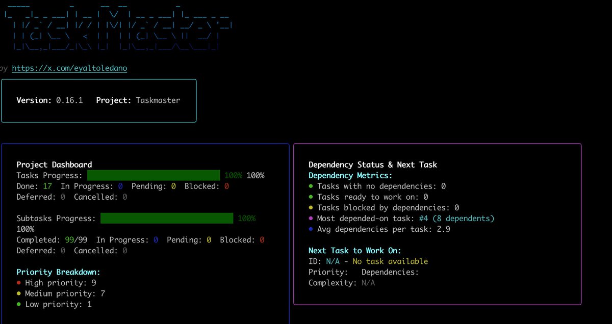 dpaluy's tweet image. My weekend progress with @TaskmasterAI 

The ultimate Professional Vibe Coding flow:

1. PRD with @OpenAI  o3
2. TaskMaster to generate tasks
3. Claude Code (Opus 4) by @AnthropicAI - Building Features
4. @coderabbitai for sub-task code review
5. o3 in Research mode for feature…