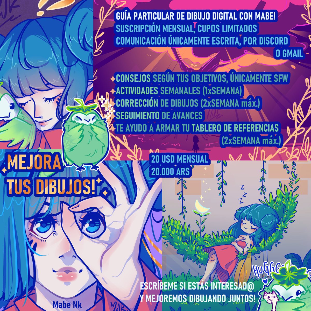 ¿Quieres mejorar tu arte?

Soy Mabe, artista y creadora digital, amante del color, los stickers y la naturaleza🌿🎨 
He encontrado mi camino soñado en el dibujo y me encantaría acompañarte a encontrar el tuyo!🌷✨

Envíame un mensaje si estás interesad@💙
#digitalart