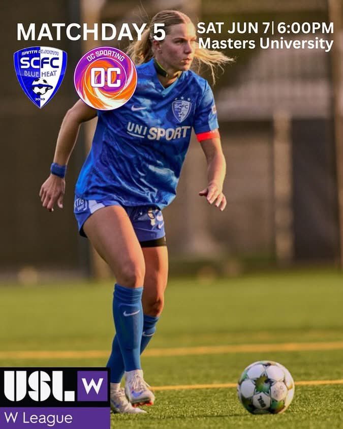 SCBlueHeat's tweet photo. Almost Kickoff! Half hour to make your way down to The Master’s University as your Blue Heat host OC Sporting. KO at 6PM. 50% of our game ticket sales go to @KatiesSave @USLWLeague 
#SCBlueHeat #WoSoc #HeatOnThePitch #BallAllSummer #CanchaCaliente https://t.co/CWOPmn3lL9