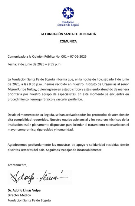 Guilloromeros's tweet photo. Primer pronunciamiento de la @FSFB_Salud por el #atentado a #MiguelUribeTurbayVive #MiguelUribe #Colombia #Urgente https://t.co/0eIZ9K5w6p