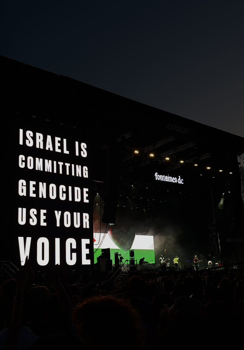 sehaniine's tweet photo. fontaines dc speaking on palestine at primavera festival in front of 100k people. use your voice!!! https://t.co/wdOOFkL8LP