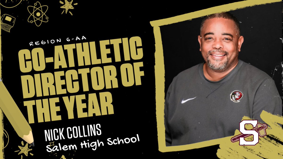 🎉 Huge congratulations to Salem High School's Athletic Director, Nick Collins, for being named Region 6-AA Co-Athletic Director of the Year! 🏆 Your dedication and leadership continue to inspire our student-athletes and the entire community. Go, Salem! 💙💛 #Pride #Leadership