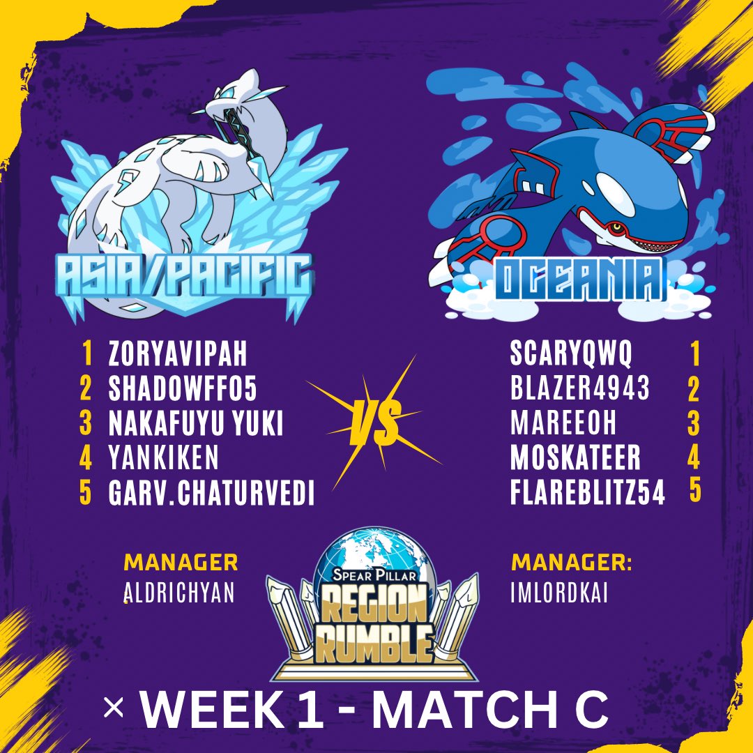 Week 1 of the 2025 SpearPillar Region Rumble - Round Robin Phase! 🏟️ 

Results from this week of competition will be posted tomorrow night after all matches are finalized! 🌐💥🥊 

Let’s see who will start this season off on the right foot with a win!!🥇