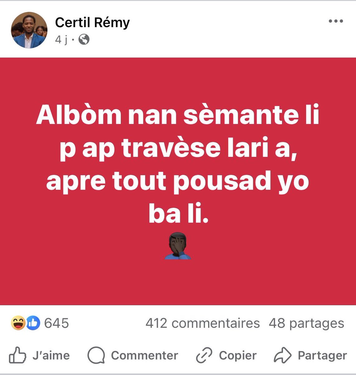 Marco_Azed's tweet photo. Album “MALÈT BLE” a ak enfliyans enfliyansè nou yo(thread. )

Ps: sila ki KA agimante yo , ou ka vin demanti m ak AGIMAN. Mwn pa gen pwoblem reponn depi se agiman.

Pou m komanse, an reyalite x mw an pa pale ni de HIT , ni tou li pa pale de KALITE MIZIK,  ni DE CHIF PYÈS ALBUM , men li pale de pèsepsyon.

X mwen an sitou mete aksan sou ENFLIYANSÈ ki konn kraze LEGACY album yo, sa ki konn fè dega.

Mwen te pran l nn on sans global, men 
m pa gen pwoblem pou pran kom modèl denyè album Wendyyy a pou m eksplike lide X la. Ann ale ak Wendyyy sèlman. 

Men avan, mwen envite w gade post 2 enfliyansè Facebook sa yo. se ka se blag , se ka se toutbon, men yo ap kontribye nan alimante naratif la chak jou.