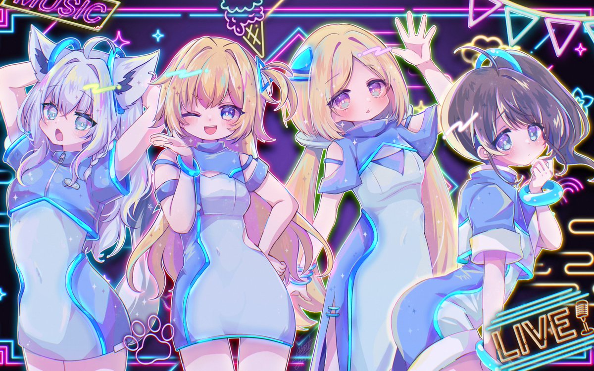 遅れちゃったけど7周年おめでとう💙❤️💚🧡
 
#絵フブキ #はあとart #アロ絵 #祭絵